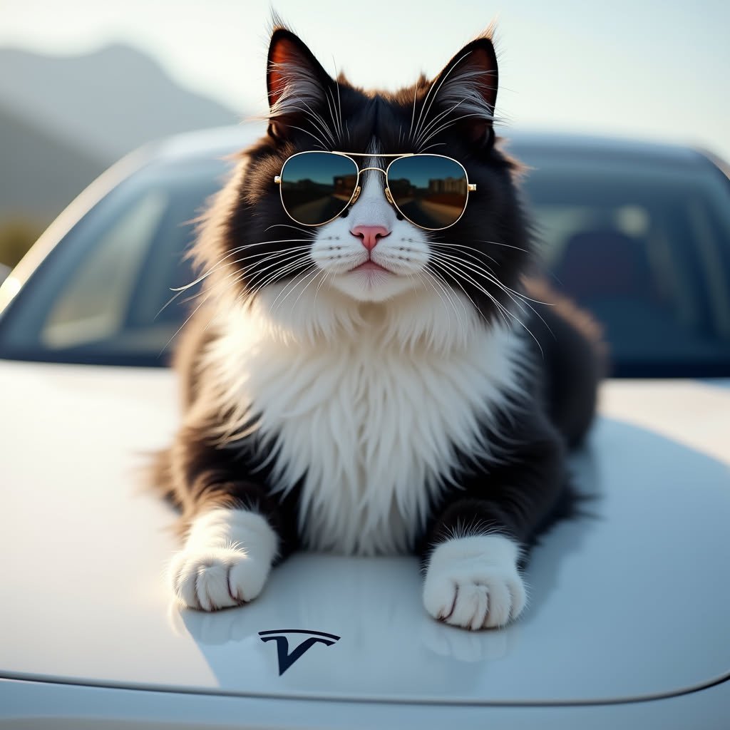 Cool cat with sunglasses on a car
